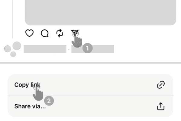 Threads app interface showing share button paper airplane icon and copy link
